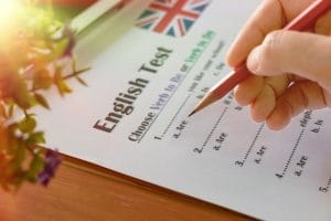 english grammar test on table in class