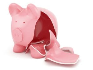 empty broken piggy bank