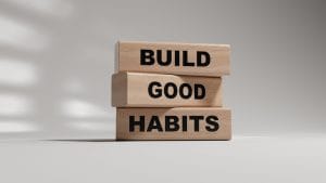 build good habits symbol. wooden blocks with words build good habits.business and build good habits concept. copy space.3d rendering on white background.